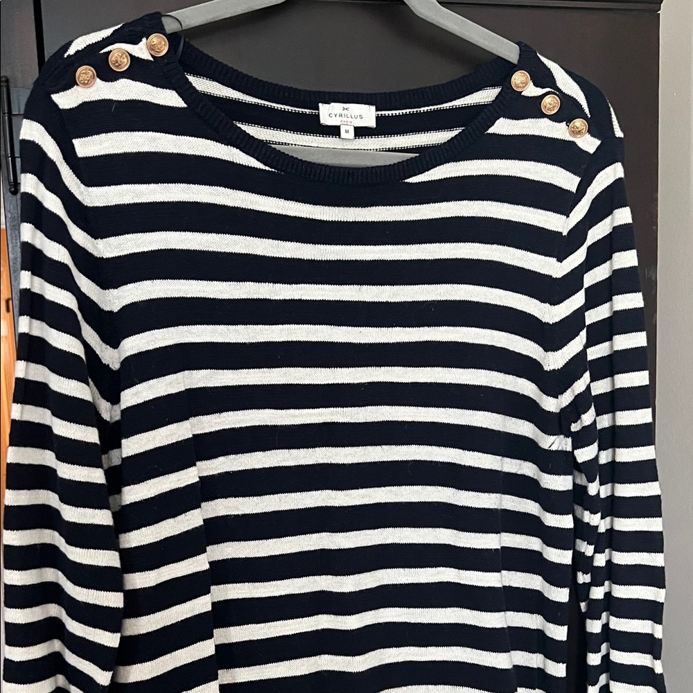 Cyrillus Striped Long Sleeve Dress with Gold Buttons
